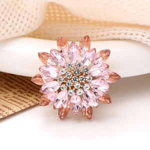Pink and champagne rhinestone sunflower brooch with a golden alloy base for DIY decor