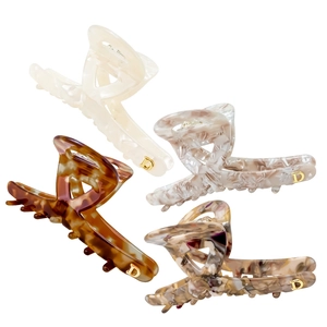 Lot de 4 grandes pinces à cheveux en acétate avec motifs marbre et écaille de tortue
