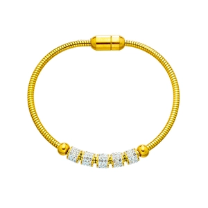Gold snake chain bracelet with sparkling crystal-inlaid beads and magnetic cylinder clasp