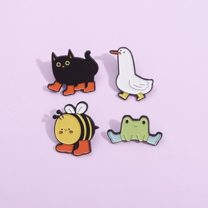 Cute Cartoon Animal Enamel Pin Set For Backpack Clothes Alloy Bee Cat Frog Duck Enamel Lapel Pins Badge Fashion Jewelry Accessories For Women Kids