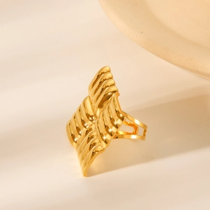 18K gold plated stainless steel square ring with modern wavy textured design