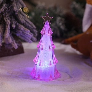 Detailed close-up of a purple glowing mini acrylic Christmas tree LED night light