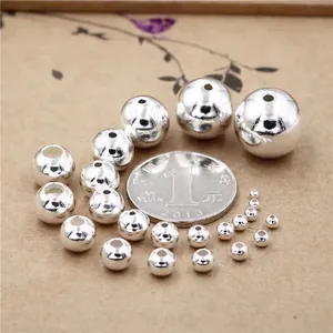 999 Sterling Silver Round Loose Beads Polished Shiny Surface DIY Jewelry Making Accessories For Bracelets Necklaces