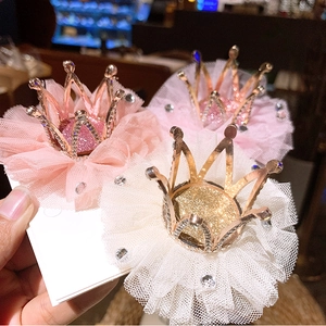 Kids Crown Hair Clip Rhinestone Mesh Gauze Princess Alloy Hairpins For Girls Toddler Cute Party Decoration