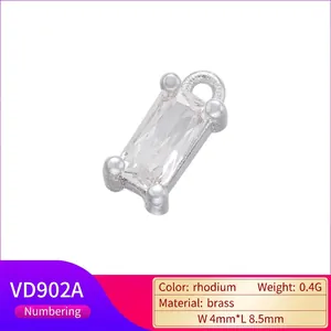 Pendentif rectangulaire en zircon et laiton plaqué rhodium pour bijoux DIY 4x8,5mm