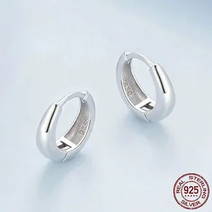 Minimalist high-polished S925 sterling silver huggie earrings with a sleek teardrop design
