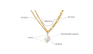 Detailed view of double chain necklace dimensions with freshwater pearl pendant measurement