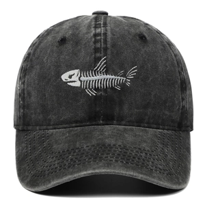 Washed Cotton Baseball Cap Fishbone Embroidery Distressed Retro Dad Hat Unisex Adjustable Sun Hat Outdoors