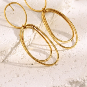 Minimalist 18K gold plated stainless steel double oval hoop earrings for women