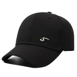 Classic black men's cotton baseball cap with white Sport 3D embroidery and curved brim