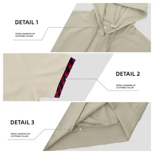 Men's beige waffle knit short sleeve hoodie with plaid cuffs and drawstring detail