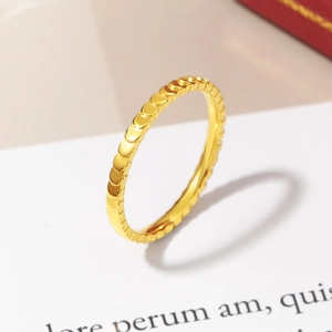Golden titanium steel fish scale ring with textured geometric pattern for women