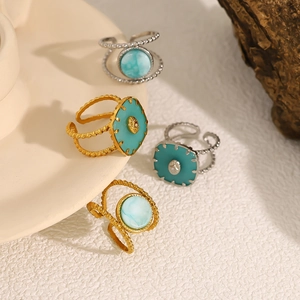 Vintage-Stil Natursteinringe in Gold und Silber mit Amazonit und Türkisstein