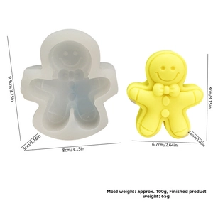 Silicone gingerbread man mold with smiling face and dimensions for DIY candle making