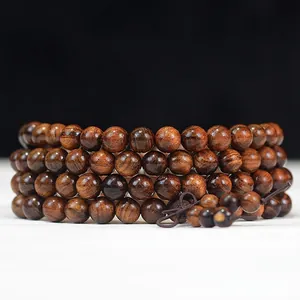 Natural Black Rosewood Prayer Beads Bracelet Multi Layer Wrap Wood Wristband Ethnic Style Vintage Handmade Jewelry For Men Women