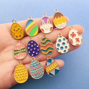 Set of 12 colorful Easter egg bunny alloy charms for DIY jewelry and keychains