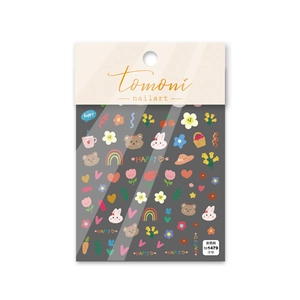 Embossed 3D nail art stickers with cute bear, rabbit, and colorful doodle designs