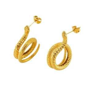 Elegant 18K gold plated stainless steel snake earrings with detailed scale texture