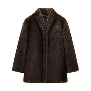 Dames Jas Van Kunstbont Winter Warm Pluche Jack Effen Kleur V Hals Lange Mouwen Elegante Bovenkleding