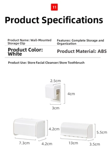 White wall-mounted ABS organizers for toothbrush and cleanser in various sizes