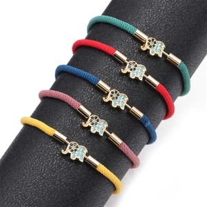 Elephant Charm Bracelet Handmade Braided Rope Adjustable Copper Zircon Lucky Bohemian Jewelry For Women Men