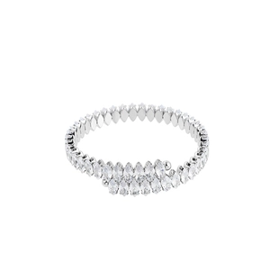 Macro view of silver double-layered ring with marquise-cut clear zircon stones