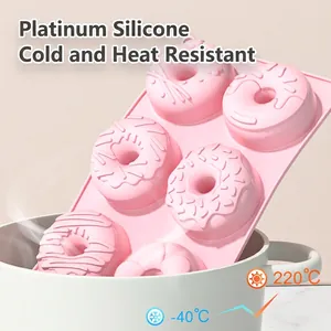 Pink 6-hole silicone donut mold for baking, food grade heat resistant -40 to 220°C