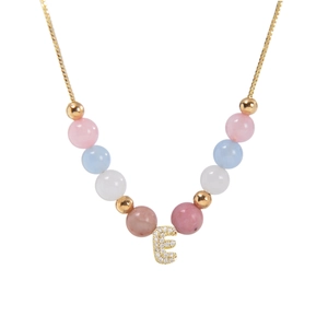 Collier Pendentif Lettre Initiale Bulle En Cuivre Zircon Et Perles De Pierre Naturelle Mixte Bijou Fait Main Pour Femme