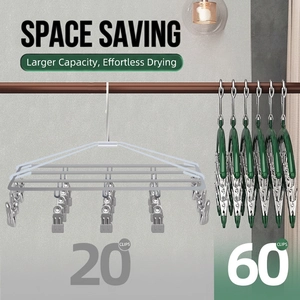Stainless steel sock drying rack with 20 and 60 non-slip clips for space-saving laundry
