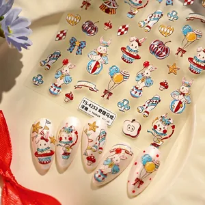 Vintage circus rabbit nail art stickers TS-4253 featuring embossed balloons and stars