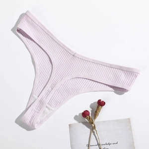 Close-up of lavender ribbed cotton thong with fine knit texture and elegant styling