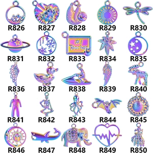 Selection of multi-shape rainbow plated alloy charms for DIY jewelry making and crafts