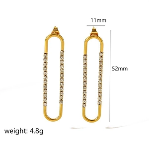 U-shaped gold titanium steel tassel earrings with sparkling cubic zirconia, 52mm length