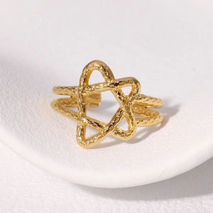 Minimalist gold star ring with hammered texture and open adjustable band for women