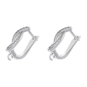 Macro shot of silver plated leverback earrings with micro-paved zircons and hanging loop