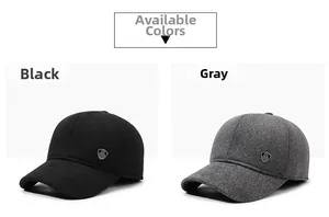 Detailed comparison of grey and black winter baseball hats with metal shield emblems