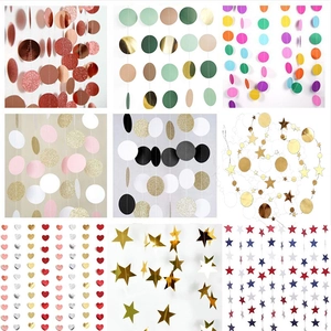 Star Circle Paper Garland Party Decoration Mirror Glitter Gold Silver Rose Gold Blue Banner Hanging Ornament Birthday Wedding