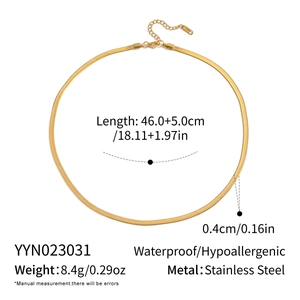 Flat 18K gold snake chain necklace detail showing 4mm width and hypoallergenic material