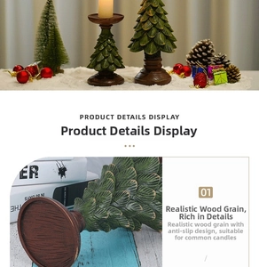 Detailed view of the Christmas tree candle holder with non-slip faux wood grain base