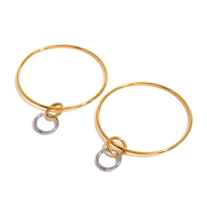 Boucles d'oreilles créoles minimalistes en acier inoxydable avec doubles anneaux or et argent