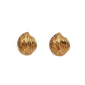 Elegant gold drop earrings with textured pleated design and polished metallic finish