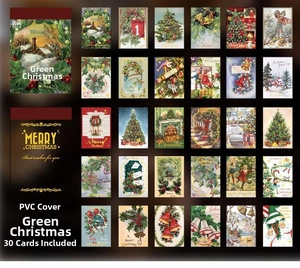 Detailed grid of 30 vintage Christmas stickers with gold foil and PVC cover material