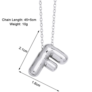 Silver letter F pendant necklace with chain length 45+5cm and dimensions 2.1x1.6cm