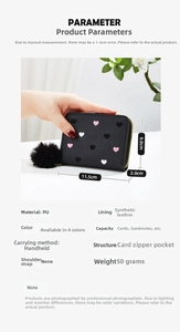 Detailed size parameters and specifications of the compact PU leather heart mini purse