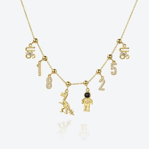 925 Sterling Silver Necklace With Cubic Zirconia Number Pendant 18K Gold Plated Astronaut Dinosaur DIY Luxury Jewelry