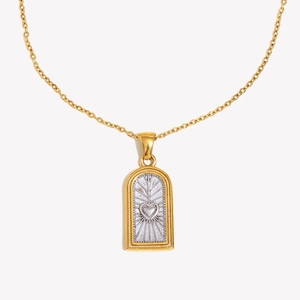 Collier tarot en acier inoxydable plaqué or 18K avec pendentif arche coeur et lune