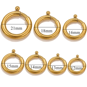 Golden stainless steel round spring clasps in seven sizes from 12mm to 21mm for DIY jewelry