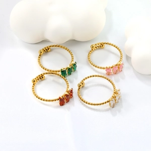 Adjustable gold twisted rings with colorful rectangular zircon stones on cloud stands