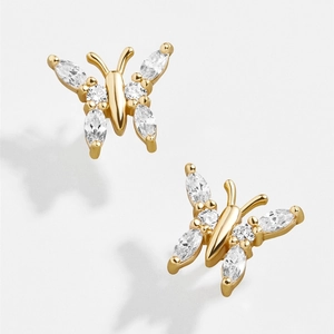 Elegant gold butterfly earrings with marquise and round cubic zirconia inlays