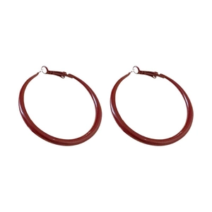Deep red geometric round hoop earrings with glossy finish and retro metal post